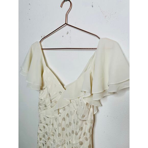 THREE FLOOR White Polka Dot Textured Hourglass Ruffle Trim Perle Dress sz US 2 - Picture 11 of 16